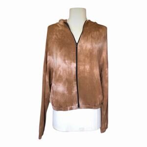 Brown Tie Dye Cropped Hoodie Zip Up Cozy Lounge Athleisure Women’s Small